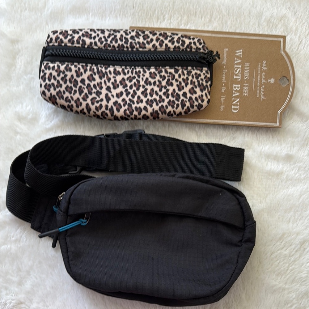 Stylish Black Waist Bag and Leopard Waist Bag -set of 2